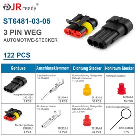 JRready ST6481-03-05 Waterproof Car Connector Set, 3 Pin Male and Female Cable Connector Plug for Car Truck Trailer Motorcycle Marine Boat Wiring 18-16AWG 5 Sets