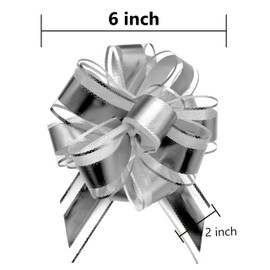 sxvblly 6 PCS Large Pull Bows 6 Inch Silver Bows for Gift Wrapping Wedding Basket Birthday Party Gift Boxes and Flower Decorations