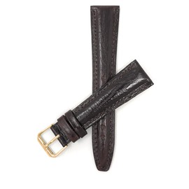 Bandini Extra Long (XL) 14mm Womens Italian Leather Watch Band Strap - Brown - Semi-Glossy - Classic - Gold Buckle
