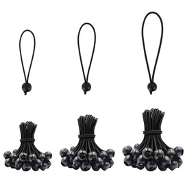 VirtuGro 60Pcs Bungee Balls 4"/6"/8" Bungee Cords with Balls, Short Heavy Duty Tarpaulin Bungee Balls Small Elastic Bungee Straps for Camping Tarp Tents Flag Laggage, Black