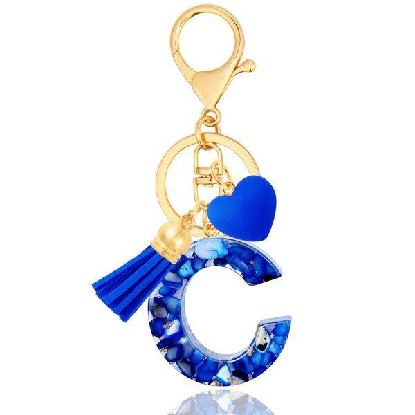 ANHBKAR Royal Blue Initial Keychains for Women with Cute Heart