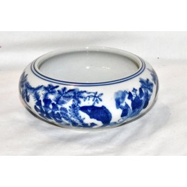 New 7.5" Oriental Koi Fish Goldfish & Ferns Round Bamboo Planter Pot/Change Holder