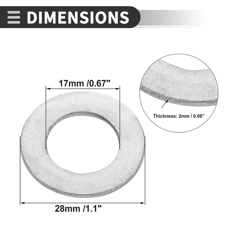 Motoforti Universal Flat Washer, 17mm ID 28mm OD 2mm Thickness,