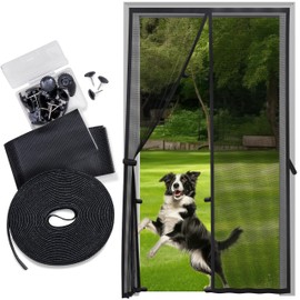 Fiberglass Mesh Magnetic Screen Door – Heavy Duty Self-Closing Hanging Door Net Screen with Magnet Closures – Available in 5 Colors and Many Sizes – by Sentry Screens Black