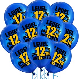 Cxryrzhe 10Pcs Blue Video Game 12th Birthday Balloons 12" Latex Blue Gaming Balloons Game Themed 12th Birthday Party for Boys Teens Player Birthdays Party Supplies Decorations Balloons