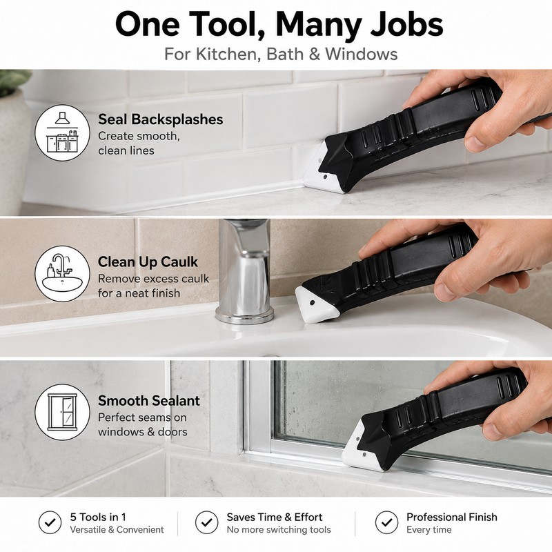 5-in-1 Silicone Caulking Tool Kit for Sealant Finishing – Reusable