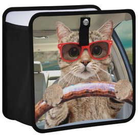 Oarencol Fun Cute Cat Driving Car Trash Can, Foldable Hanging Car Trash Bag, Small Waterproof Car Accessories Garbage Bin