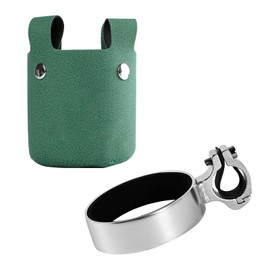 MOXRUQ 1 PC Bike Cup Holder, Insulated Coffee Cup Holder, Aluminum Alloy Water Bottle Holder with Removable Leather Case, Bicycle Drink Cage for Handlebar Diameters of 18-25 mm (Green)