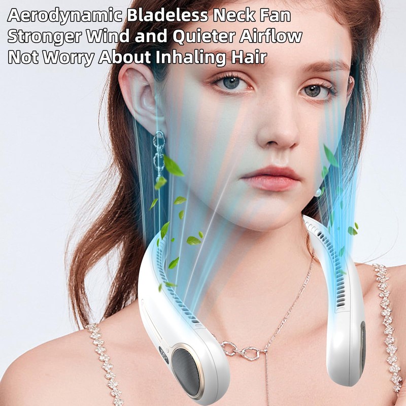 Kinhowly Portable Neck Fan,Personal Hands Free Bladeless Fan,360° Cooling Fan,LED