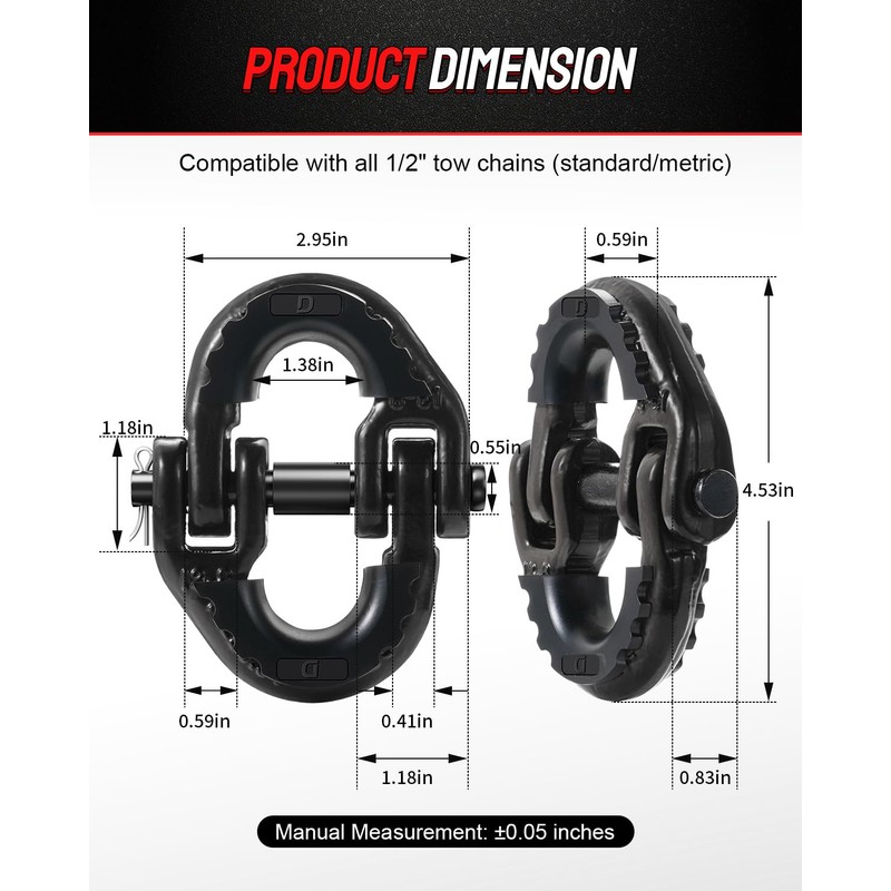 DAYDOOR 1/2" Trailer Safety Chain Hooks,G80 Safety Chain Shackle,12000 lbs