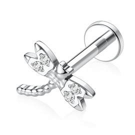 GAGABODY Titanium Labret Studs - 16G Helix, Tragus, Cartilage & Monroe Piercings - Internally Threaded Dragonfly Shape - Silver
