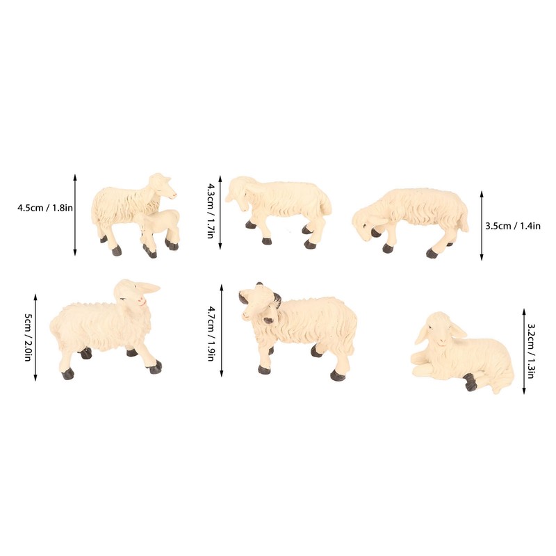 6Pcs Miniature Sheep Figurine Durable Resin Hand Painted UV Protection