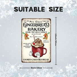 Mrs Claus‘Gingerbread Bakery Tin Sign Vintage Retro Christmas Bake Shop Decor For Cafe Bar Pub Home Kitchen Farmhouse Christmas Pary Decor Art Poster 8x12 inch