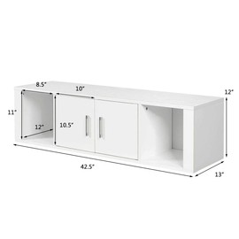 White Wall Mounted Floating Media Storage Cabinet Hanging Desk Flat Panel TV Stand Ample Storage Space with 4 Compartments 2 Magnetic Doors Perfect for Home Living Room Bedroom Kitchen Bathroom Use