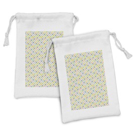 Ambesonne Abstract Fabric Pouch Set of 2, Illustration of Half Circles or Fish Scale Inspired Motifs in Pastel Tones, Small Drawstring Bag for Toiletries Masks and Favors, 9" x 6", Multicolor