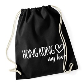 Huuraa Gym Bag Hong Kong My Love Backpack Cotton 12 Litres for All Fans of Hong Kong Hong Kong Gift Idea for Friends and Family, black, daypack