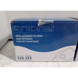 Soron Replacement Filters & Sponges For Pet Fountains Box Of 20 Lot of 2 New