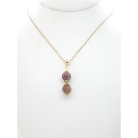 Damenhalskette mit Anhänger aus Picasso-Jaspisperlen und tibetischen Perlen aus goldfarbenem Metall