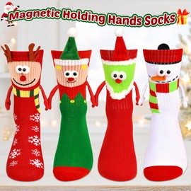 Itscolofy 4 Pairs Funny Christmas Socks, Magnetic Hand Holding Socks, Christmas Stocking Stuffers for Women Men Couples, White Elephant Exchange Gifts, Xmas Secret Santa Gag Gifts