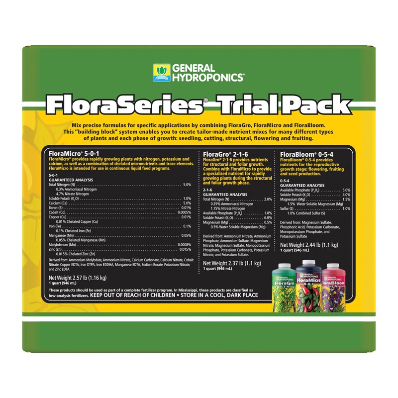 General Hydroponics FloraSeries Hydroponic Nutrient Fertilizer System Trial Pack with