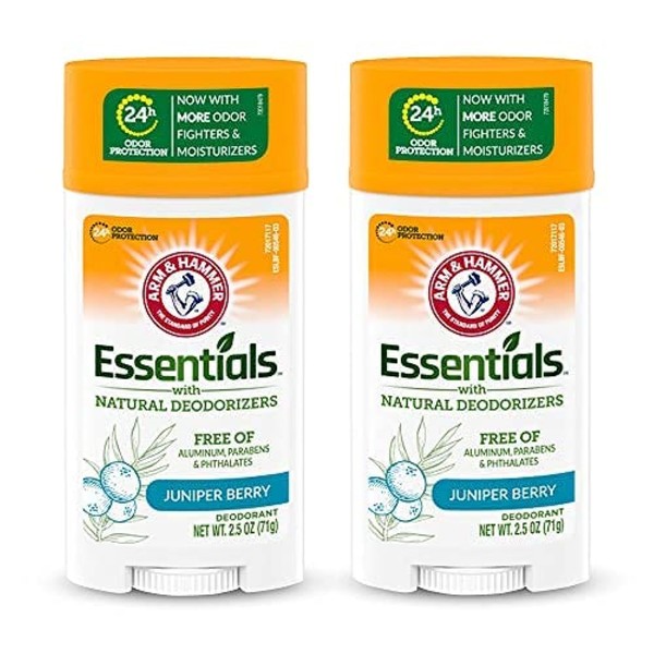 ARM & HAMMER Essentials Deodorant- Clean Juniper Berry- Wide Stick- Made with Natural Deodorizers- Free From Aluminum, Parabens & Phthalates, 2.5 oz (Pack of 2)