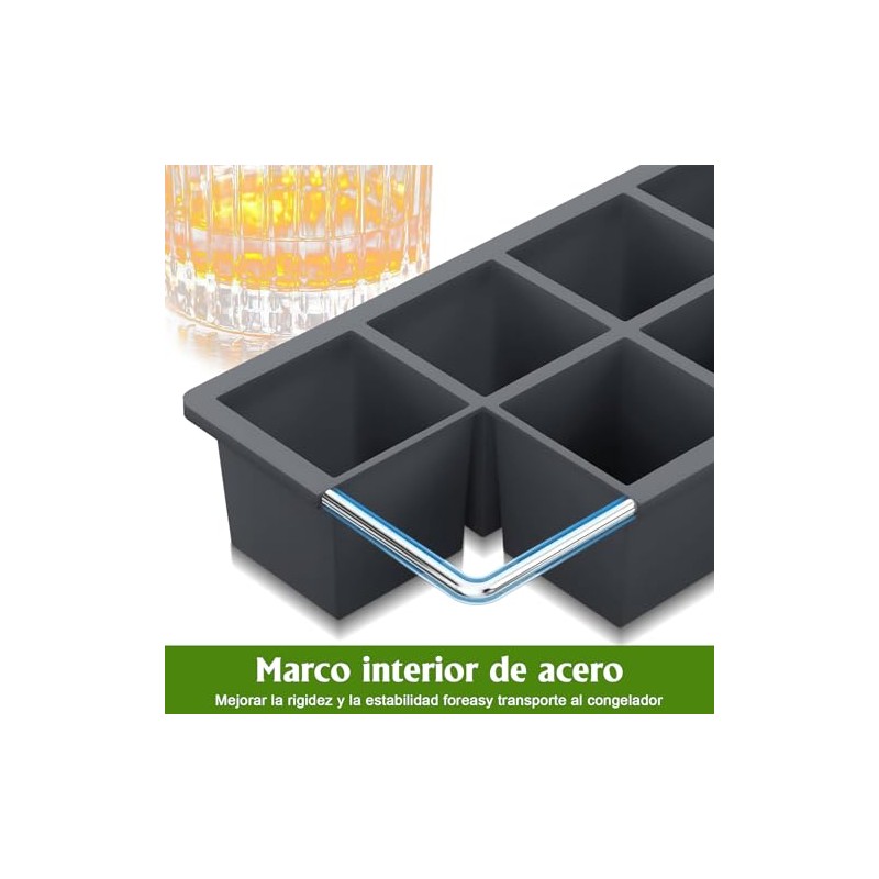 Moldes de Silicona para hielos, 8 Compartimientos con Tapa de