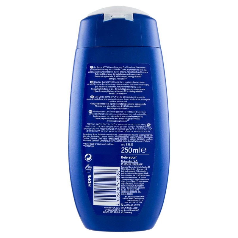 Shower Gel Doccia SCHIUMA Cream Care Pelle Vellutata 250ml