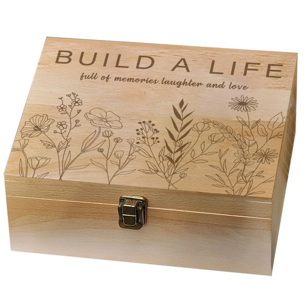 arricraft 1 Pc Wood Memory Keepsake Box, Line Wildflowers Build
