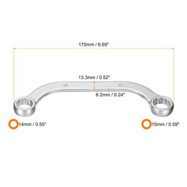 HARFINGTON 2pcs Half Moon Double Box Wrench Metric 14mm x 15mm 12-Point Carbon Steel Double End Half Moon-Shaped Ratcheting Wrench C-Shape Box Wrenches Tools for Repairs