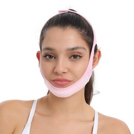 V-Linien Gesichtsmaske Rosa, Wiederverwendbare Gesichtsbandage gegen Doppelkinn, Straffende Lifting-Maske für Gesichtskonturen, Verstellbar, Hautfreundlich, Doppelkinn Entferner Damen