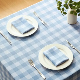 Veblandy Checkered Tablecloth Rectangle Waterproof Gingham Table Cloth Washable Buffalo Plaid Table Cover Wrinkle Free for Kitchen, Dining and Outdoor Picnic, 52 x 70 Inch, Light Blue and White