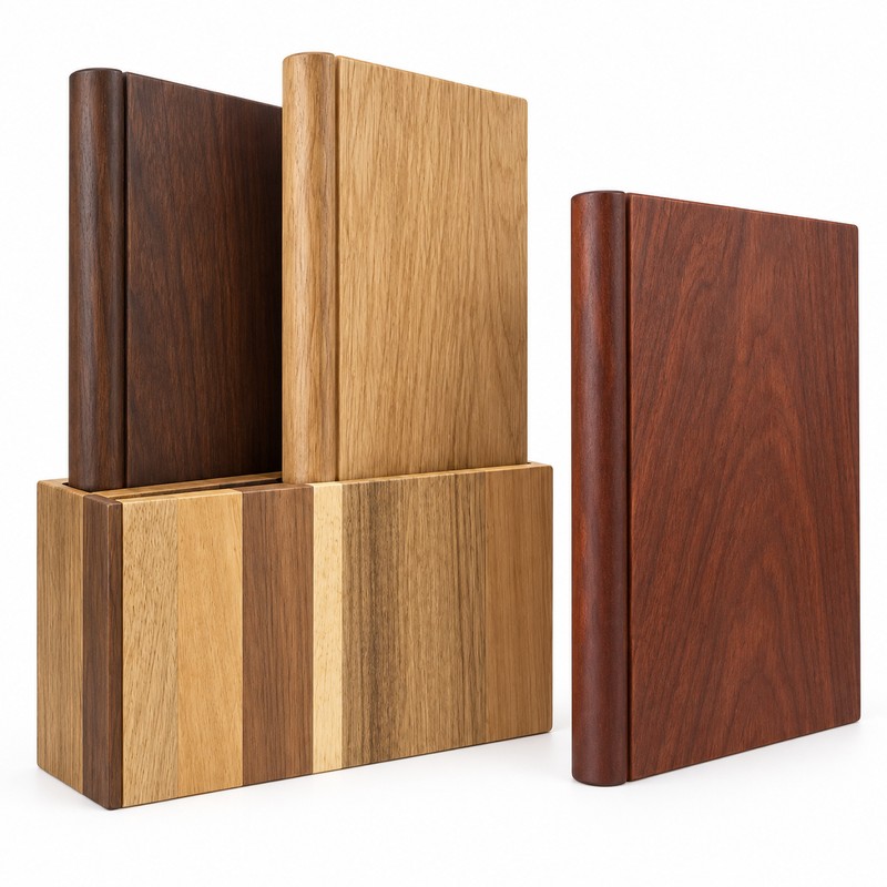 3-Piece Book-Shaped Wooden Cutting Board Set with Upright Storage Base