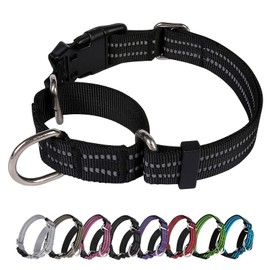 JOYEEIIOO Martingale Dog Collar, Adjustable Nylon Reflective Collar with Buckle No Pull Dog Collar for Small Medium Large Dogs (Black M)