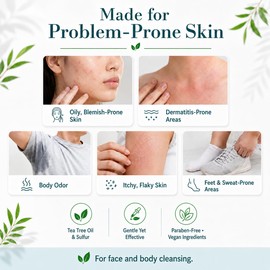 PURESKIN Sulfur & Tea-Tree-Oil Soap Bar: Natural Deep Cleansing for Oily, Acne Dermatitis-Prone & Irritated Skin – Helps Reduce Body Odor & Blemishes – 2 Pack