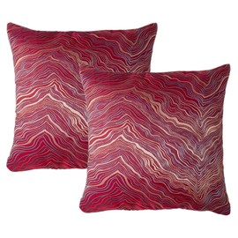 Home Luxe Premium Quality Comfortable Pillow Covers Cushion Covers with High End Embroidery for Couch Cushion Livingroom 17.7 x 17.7 inch (Pack of 2 pcs) (Red with Golden Waves)