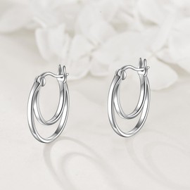 Double Hoop Earrings Sterling Silver One Hole Double Hoop Huggie Earrings Jewellry Gifts for Women