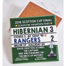 Hibernian Hibs 3 v 2 Rangers Scottish Cup final 2016 Football, Hibs coaster, Solid Marble Coaster