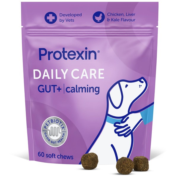 Protexin Daily Care Gut+ Calming | 60 Probiotic Dog Chews,