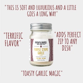Burlap & Barrel Purple Stripe Garlic -As Seen on Shark Tank! Alternative to Fresh/Granulated Garlic- Savory Sweet Flavor to Tomato Sauces, Fried Chicken, Pizza -3oz Glass Jar