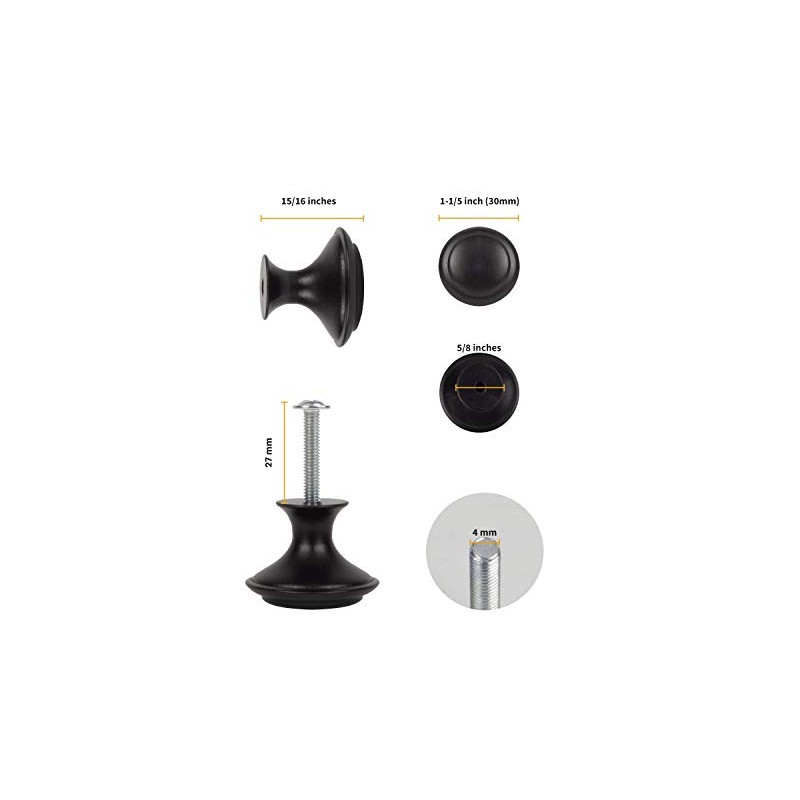 30 PCS Kitchen Cabinet Knobs, 1-1/5 Inch Dresser Knobs, Black
