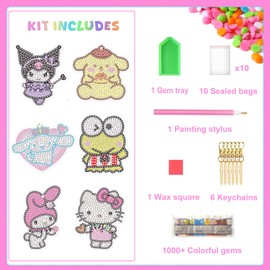 Crafts for Girls 8-12 - 6Pcs Make Your Own GEM Art Keychains - Arts and Crafts for Kids Ages 8-12 - Diamond Art Kits for Kids - 5D Dimond Art Paintings by Numbers - Art & Craft Gifts for 6 10 Year Old