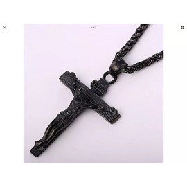 U7 Jewelry Men's Black Gun Plated Jesus Christ Cross Crucifix Pendant Necklace
