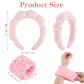 Sponge Spa Headband for Women, Makeup Headband and Wrist Washband Set Pink Skincare Facial Headband for Face Washing, Skincare, Stocking Stuffers for Women