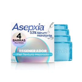 Asepxia, Jabón en barra Regenerante, jabón facial y corporal, 53% Serum Hidratante, 4 x 100g