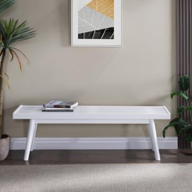 Roundhill Furniture Larwich Solid Wood Slatted Bench, 56.30-Inch Long, White