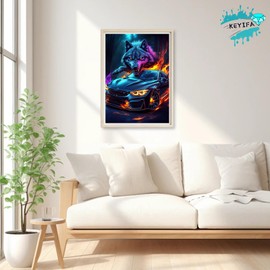 KEYIFA Sports Car Diamond Art Kits, 5D DIY Diamond Painting for Adults, Round Full Drill, Wolf Diamonds Dots Mosaic Painting, Crystal Gem Arts Craft for Home Wall Decor 12x16 in