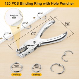 Annickee Pack of 120 Book Rings with Punch Pliers 15 mm/20 mm Book Binding Rings, Binder Rings, Index Cards Ring, Ring Binder Silver, Ring Binding for Loose Leaf Scrapbook Album Office Supplies Book