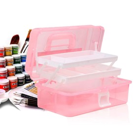 Craft Caddy Box Plastic Cantilever Box 3 Tray Art and Craft Box for Pencils Paints Pastels Craft Accessories