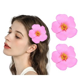 Koolgil Women's Hawaiian Flower Hair Clips Plumeria Hibiscus Hair Clips 3.5 Inch Artificial Flower Hair Barrettes Hair Accessories for Vacation Beach Party (Pink)
