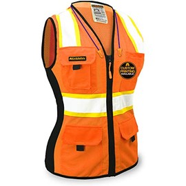 KwikSafety (Charlotte, NC) FIRST LADY Safety Vest for Women (Solid REFLECTIVE TAPE) 9 Pockets Premium Class 2 Custom High Visibility ANSI OSHA Fitted Construction Work with Zipper | Orange Large